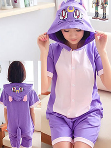 Kigurumi pyjama Sailor Moon Cat Onesie Snuggie violet coton manches courtes animaux Sleepwear