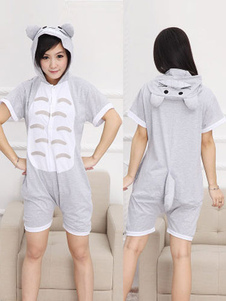 Kigurumi pyjamas Totoro Onesie Snuggie gris manches courtes coton animaux Sleepwear