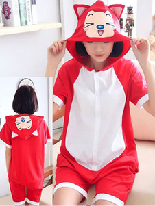 Kigurumi pyjamas Fox Onesie Snuggie rouge manches courtes coton animaux Sleepwear