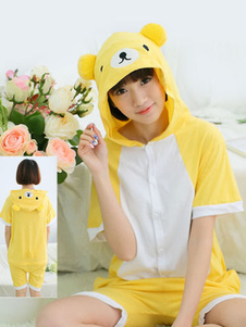 Pyjama Kigurumi Bear Onesie Snuggie jaune manches courtes coton animaux Sleepwear