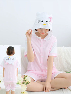 Kigurumi pyjamas Hello Kitty Onesie Snuggie rose coton manches courtes animaux Sleepwear