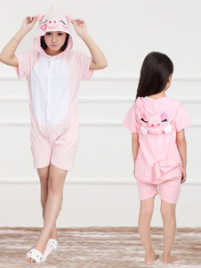 Kigurumi pyjamas cochon Onesie Snuggie mignon rose manches courtes coton animaux Sleepwear