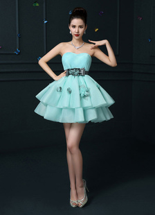 Robe fête de la rentrée A-ligne en organza encolure en coeur avec fleur mini