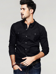 Chemise casual synthétique noir manches longues