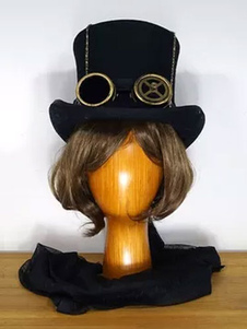 Accessoires de costumes de laine noire steampunk Halloween chapeau haut de forme féminine