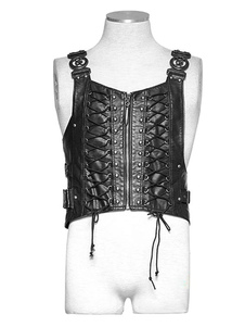 Veste Steampunk Vintage Rock rétro Style Costume noir PU Gilet hommes