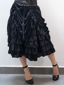 Halloween Costume Steampunk noir Ruffle Tiered Skirt