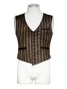 Veste Steampunk Vintage Costume rétro Stripe bouton Gilet hommes