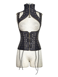 Steampunk vêtements Vintage Renaissance gothique Costume PU gilet veste femme