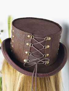 Halloween chapeau Steampunk Brown Beaded Lace Up accessoires Steampunk plat chapeau haut de forme fé