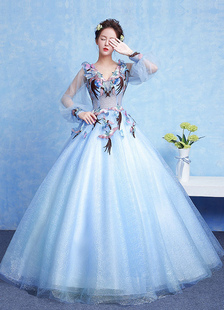 Robe princesse en tulle Baby Blue avec applique col V