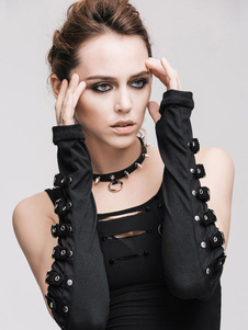 Steampunk des femmes gants Vintage boucle noire longueur de coude Fingerless Gloves