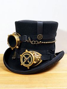 Steampunk haut chapeau noir chaîne Vintage Costume rétro accessoires avec lunette