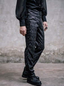 Steampunk hommes pantalons pantalon Jacquard noir Costume rétro Vintage