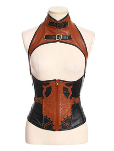 Steampunk Corsets gilet Vintage Costume gothique PU Cincher Gilet des femmes