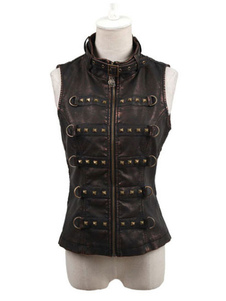 Gilet Steampunk Vintage Rock rétro Style Costume noir PU Gilet féminine