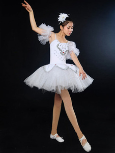 Attrayant costume de danse ballet en polyester blanc mini-robe
