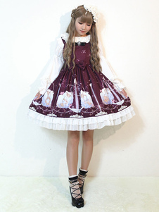 Robe à bretelles lolita éblouissante en coton bordeaux Robe