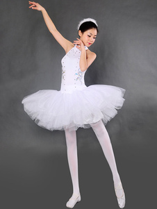 Sexy Costume de danse ballet en polyester blanc mini-robe