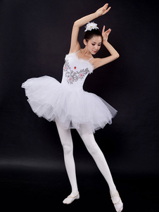 Elégant Costume de danse ballet en polyester blanc mini-robe