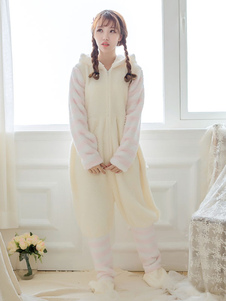 Kigurumi pyjama chat Onesie blanc flanelle Jumpsuit animaux vêtements de nuit pour les femmes