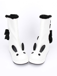 Oreille de lapin bottes Lolita blanc rayé Kawaii Lolita bottes d’hiver en deux tons
