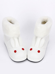 Bottes de Sweet Lolita blanc fausse fourrure lapin oreille Lolita mignon chaussures pour l’hiver