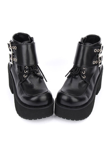 Bottes Noir Lolita Chunky talon plate-forme Lace Up chaussures Lolita
