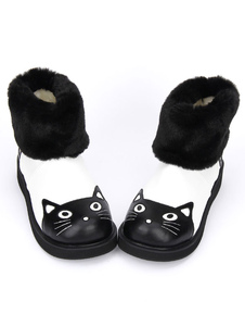 Fausse fourrure Lolita bottes Cat modèle blanc et noir des bottes d’hiver pour Lolita