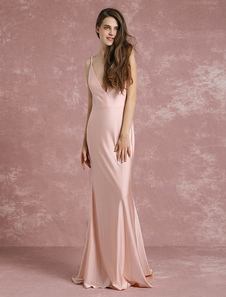 Sirène robe de soirée robe dos-nu V pêche cou robe de bal avec le Train
