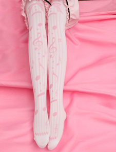 Note de musique Sweet Lolita chaussettes roses imprimées Lolita Stocking