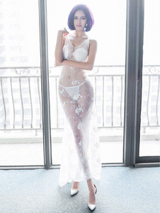 Jeune mariée Sexy Halloween Costume Sheer de Tulle blanc longue robe Costume de mariage