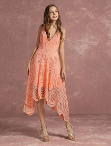 Rose demoiselle d’honneur robe dentelle A ligne robe de Cocktail V robe sans manches dos nu Prom irr