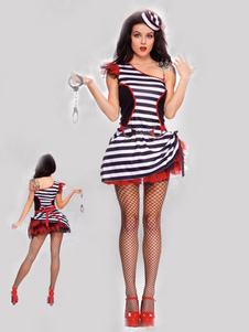 Costume noir une épaule sans manches Mini robe Cosplay Costume d’Halloween Sexy prisonnier