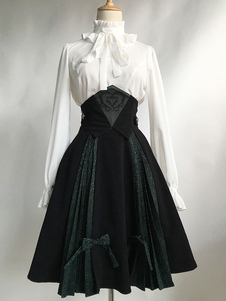Gothic Lolita Robe SK Noir Lolita Robe taille haute Jacquard plissé jupe Lolita avec Bow