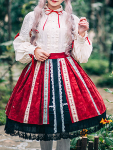 Sweet Lolita Robe SK rouge Lolita Robe coton plissée volants ourlet Lolita jupe