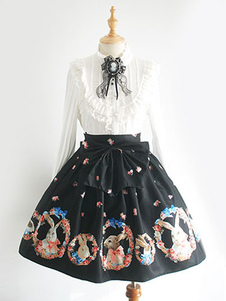 Sweet Lolita Robe SK Noir Lolita Robe lapin imprimé jupe Lolita plissée avec Bow