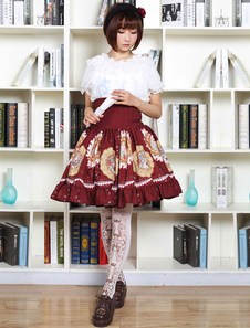 Sweet Lolita Robe SK rouge Lolita Robe taille haute imprimé volant plissé Hem Lolita jupe