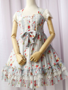Couches de mousseline kawaii Lolita Robe Sweet OP bleu ciel clair Lolita Robe volants Bow Lolita Rob