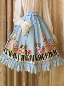 Sweet Lolita Robe SK bleu Lolita Robe clavier Piano chat impression Lolita de mousseline de soie jup