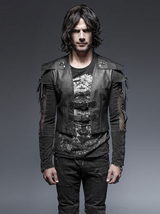 Steampunk Gilet noir boucle Epaulet gilet Vintage hommes