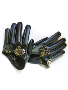 Steampunk noir gants PU unisexe Gears Vintage
