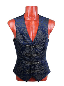 Costume steampunk gilet Halloween Costume Vintage gilet gilet Jacquard bleu rétro veste