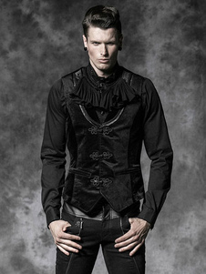Bouton de rétro grenouille Halloween Steampunk gilet veste Vintage Costume masculin noir gilet