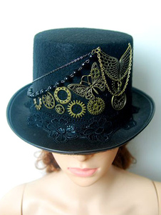 Steampunk haut chapeau noir chaîne Vintage Costume rétro accessoires avec lunette