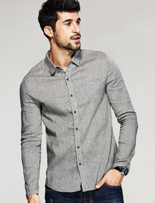 Chemise décontractée kaki coton bouton chemise manches longues Slim Fit hommes