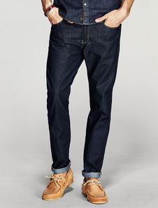 Hommes en coton Jeans bleu foncé Slim Denim Pants