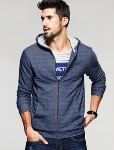Hoodie veste rayé bleu à capuche manches longues hommes Slim Fit Hooded Sweatshirt