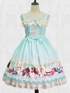 Sweet Lolita Robe JSK bleue Lolita Robe volants imprimés Bow plissé robe Lolita