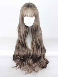 Perruques de Sweet Lolita Lolita synthétique gris Long bouclés perruque avec Bang